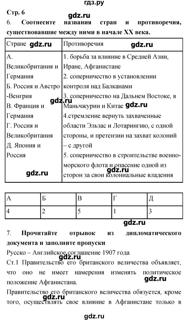 ГДЗ по истории 9 класс Пономарев рабочая тетрадь  страница - 6, Решебник