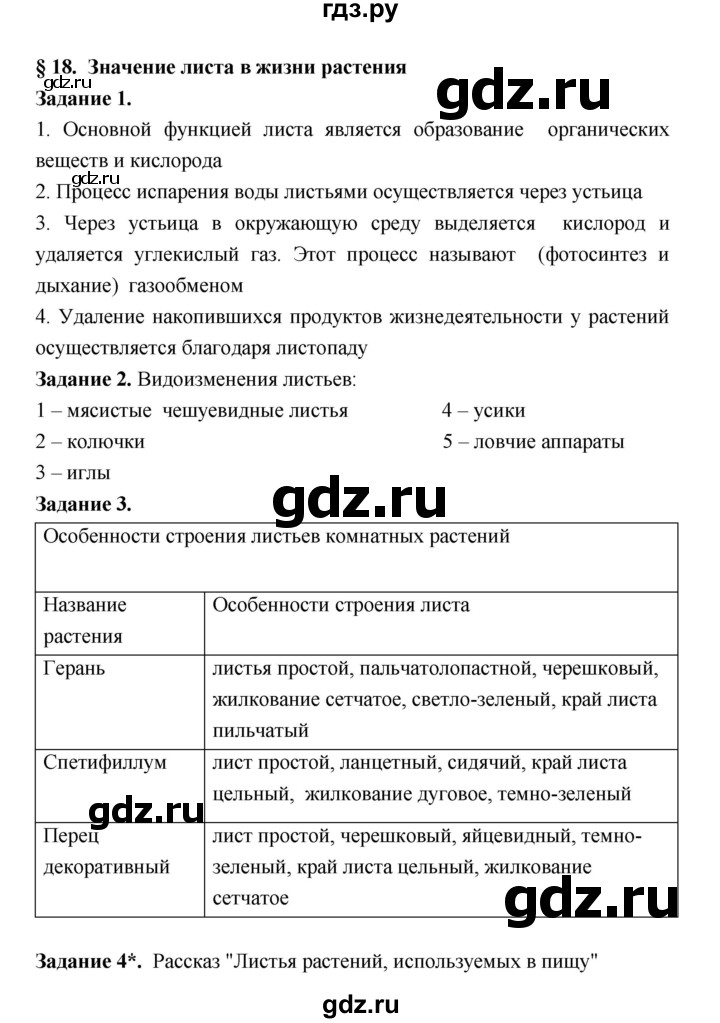 ГДЗ по биологии 7 класс Пономарева рабочая тетрадь  параграф - 18, Решебник