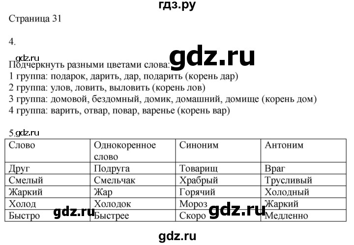 ГДЗ по русскому языку 2 класс Тихомирова рабочая тетрадь (Канакина)  тетрадь №1. страница - 31, Решебник №1 2018