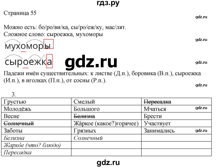 ГДЗ по русскому языку 3 класс Тихомирова рабочая тетрадь (Канакина)  часть 2. страница - 55, Решебник №1 2018
