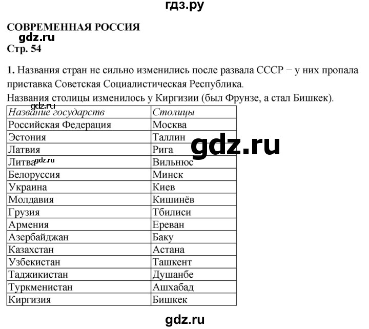 ГДЗ по окружающему миру 4 класс Плешаков рабочая тетрадь  часть 2. страница - 54, Решебник 2025