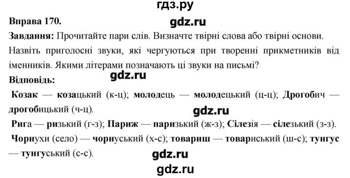 ГДЗ по украинскому языку 6 класс Глазова   вправа - 170, Решебник