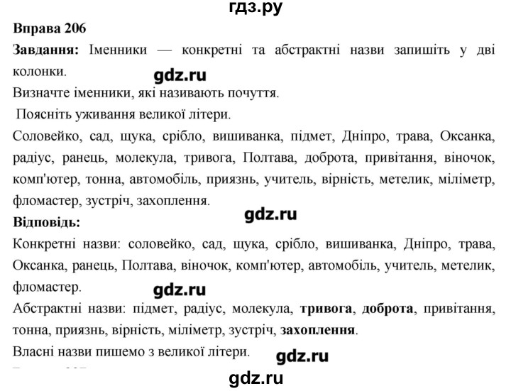 ГДЗ по украинскому языку 6 класс Глазова   вправа - 206, Решебник