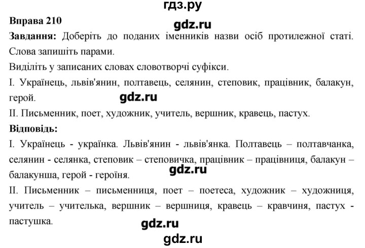 ГДЗ по украинскому языку 6 класс Глазова   вправа - 210, Решебник