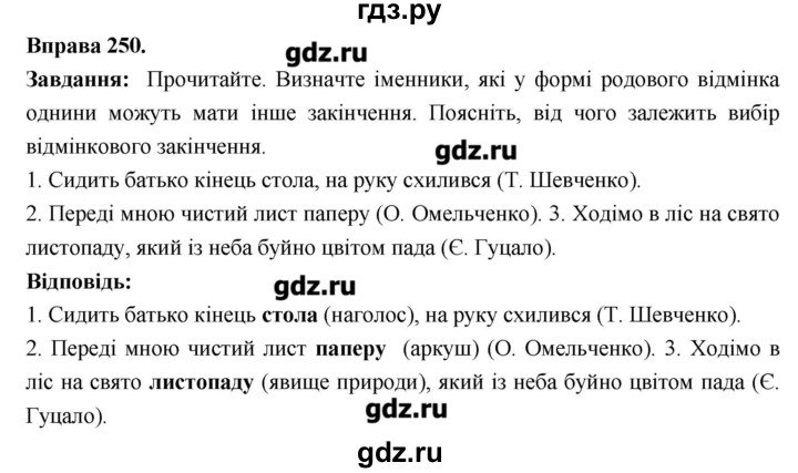 ГДЗ по украинскому языку 6 класс Глазова   вправа - 250, Решебник