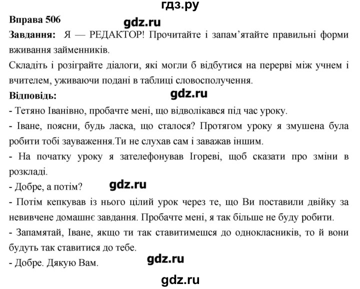 ГДЗ по украинскому языку 6 класс Глазова   вправа - 506, Решебник