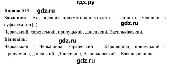 ГДЗ по украинскому языку 6 класс Глазова   вправа - 518, Решебник