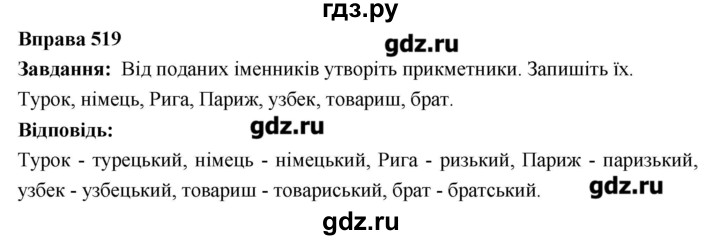 ГДЗ по украинскому языку 6 класс Глазова   вправа - 519, Решебник