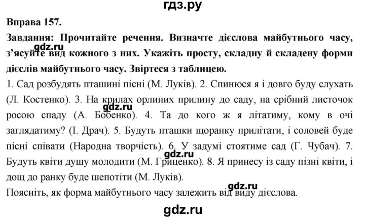 ГДЗ по украинскому языку 7 класс Глазова   вправа - 157, Решебник