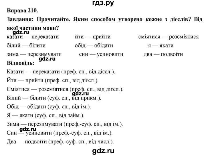 ГДЗ по украинскому языку 7 класс Глазова   вправа - 210, Решебник