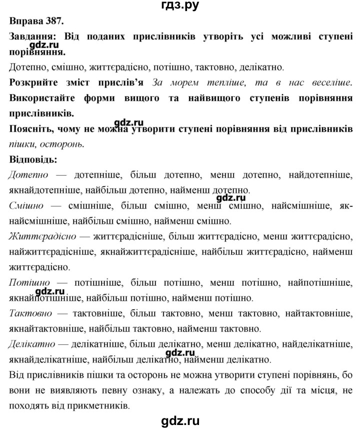 ГДЗ по украинскому языку 7 класс Глазова   вправа - 387, Решебник