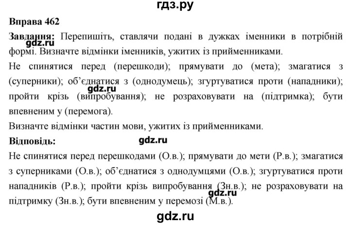 ГДЗ по украинскому языку 7 класс Глазова   вправа - 462, Решебник