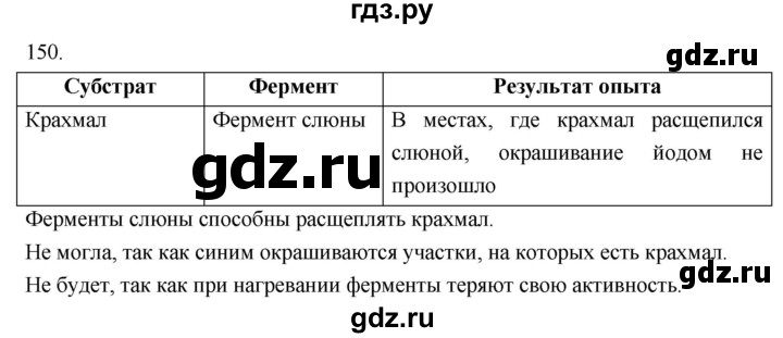 ГДЗ по биологии 8 класс Колесов рабочая тетрадь  задание - 150, Решебник к тетради 2018