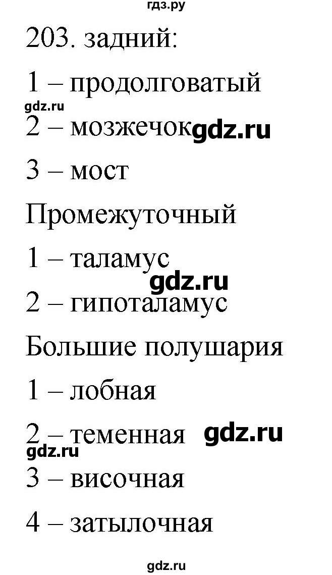 ГДЗ по биологии 8 класс Колесов рабочая тетрадь  задание - 203, Решебник к тетради 2018