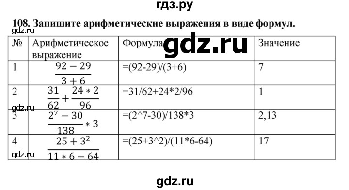 ГДЗ по информатике 9 класс Босова рабочая тетрадь Базовый уровень задание - 108, Решебник 2017