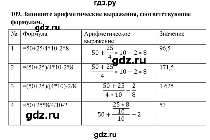 ГДЗ по информатике 9 класс Босова рабочая тетрадь Базовый уровень задание - 109, Решебник 2017