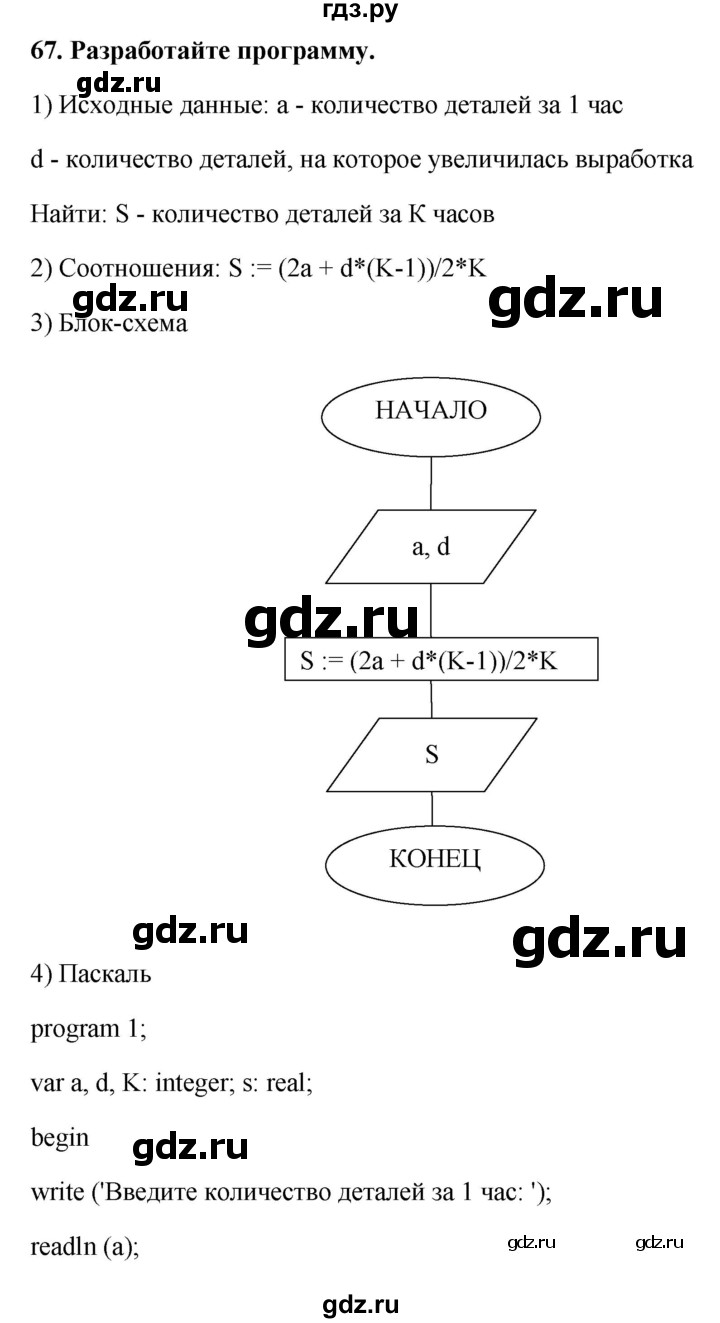 ГДЗ по информатике 9 класс Босова рабочая тетрадь Базовый уровень задание - 67, Решебник 2017
