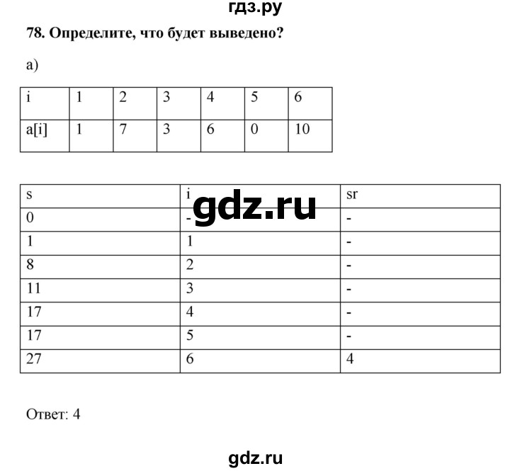 ГДЗ по информатике 9 класс Босова рабочая тетрадь Базовый уровень задание - 78, Решебник 2017