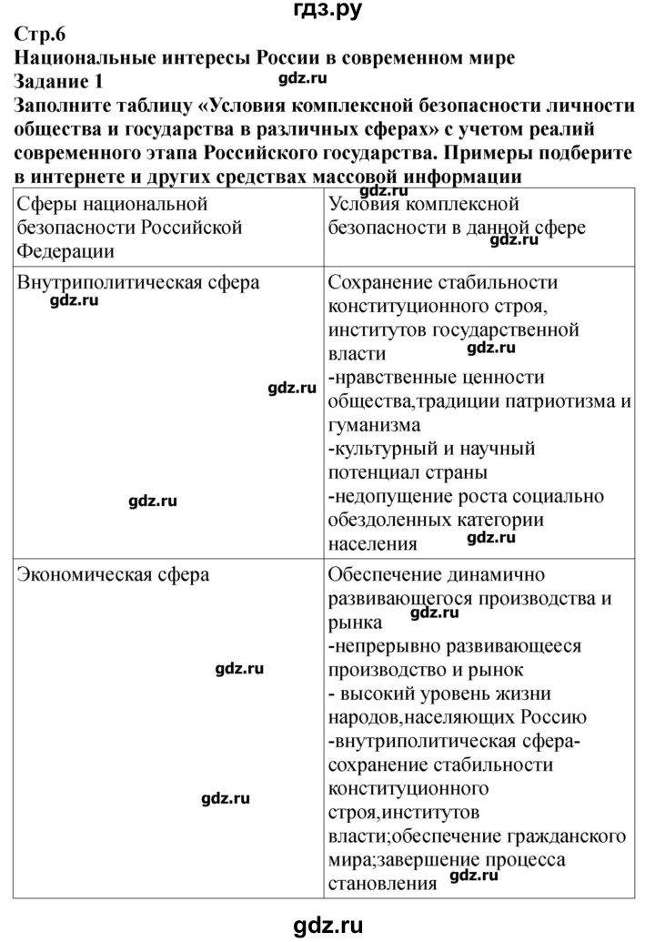 ГДЗ по обж 9 класс Смирнов рабочая тетрадь  страница - 6-7, Решебник