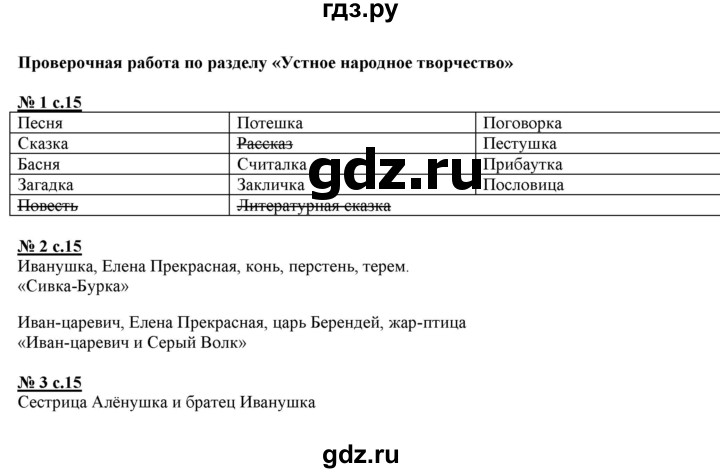 ГДЗ по литературе 3 класс Кутявина рабочая тетрадь  страница - 15, Решебник 2018