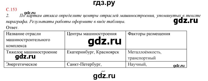 ГДЗ по географии 9 класс Домогацких   страница - 153, Решебник 2018