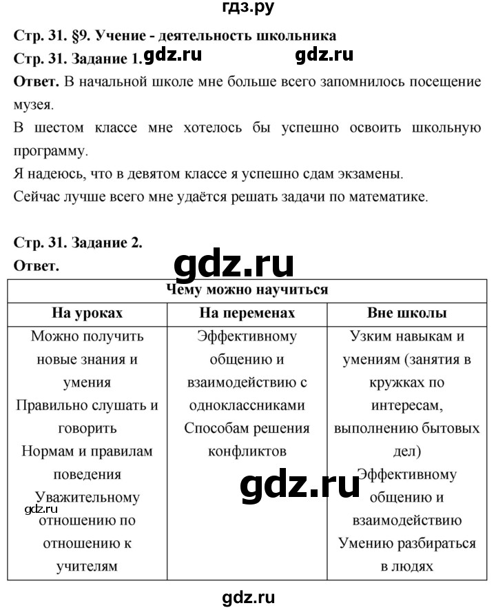 ГДЗ по обществознанию 6 класс  Митькин рабочая тетрадь (Боголюбов)  страница - 31, Решебник 2023