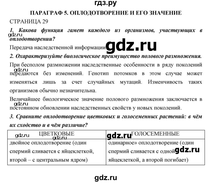 ГДЗ по биологии 11 класс Пономарева  Базовый уровень страница - 29, Решебник к учебнику 2018