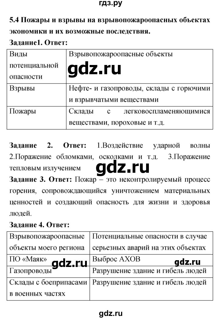 ГДЗ по обж 8 класс Смирнов рабочая тетрадь  глава 5 (параграф) - 5.4, Решебник