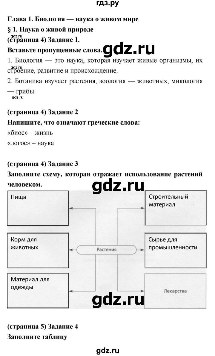 ГДЗ по биологии 5 класс Корнилова рабочая тетрадь  параграф - 1, Решебник №1
