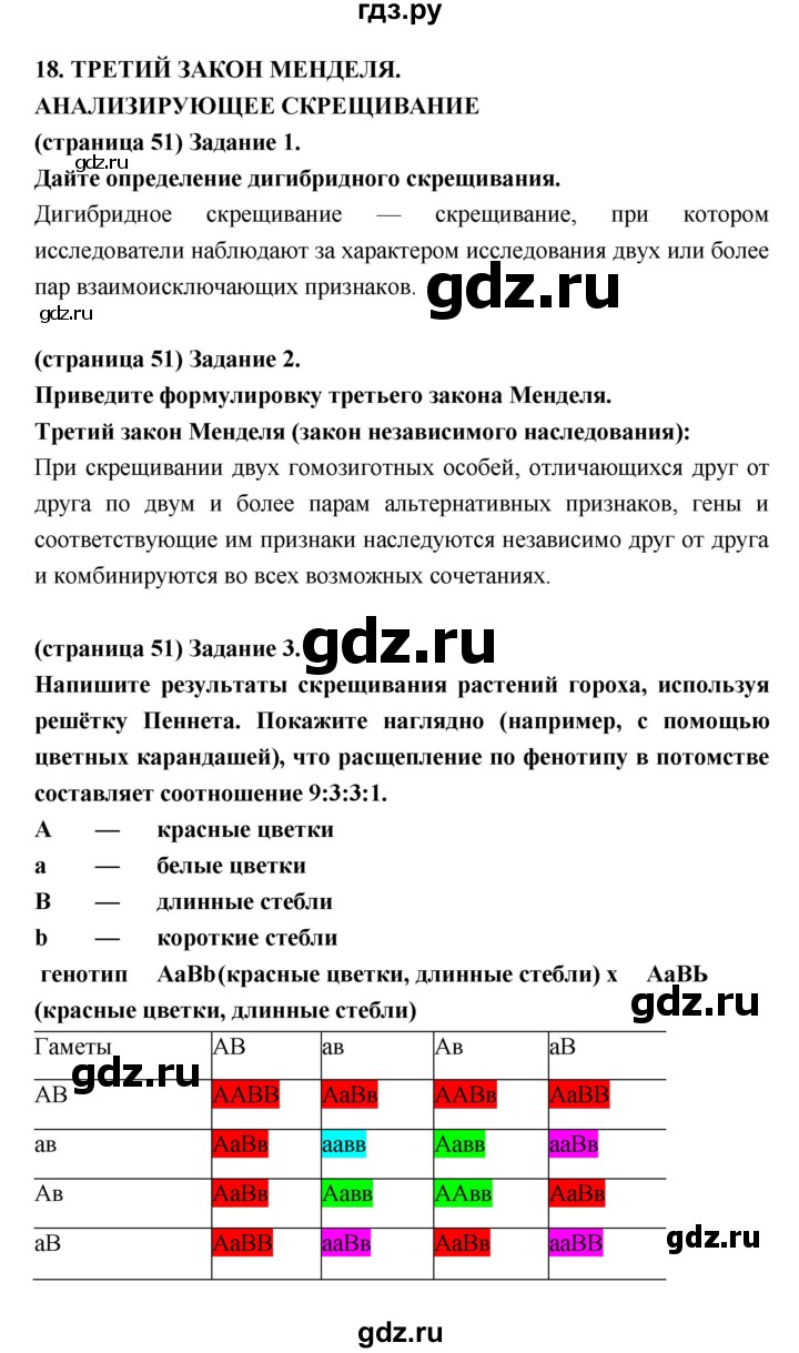 ГДЗ параграф 18 (18.19) биология 9 класс рабочая тетрадь Цибулевский,  Захаров