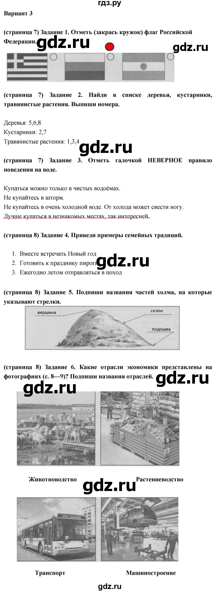 ГДЗ по окружающему миру 3 класс Плешаков проверочные  работы  проверочная работа по материалу 2 класса - Вариант 3, Решебник 2018