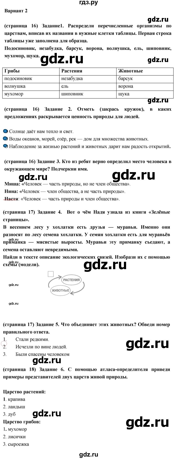 ГДЗ по окружающему миру 3 класс Плешаков проверочные  работы  как устроен мир - Вариант 2, Решебник 2018
