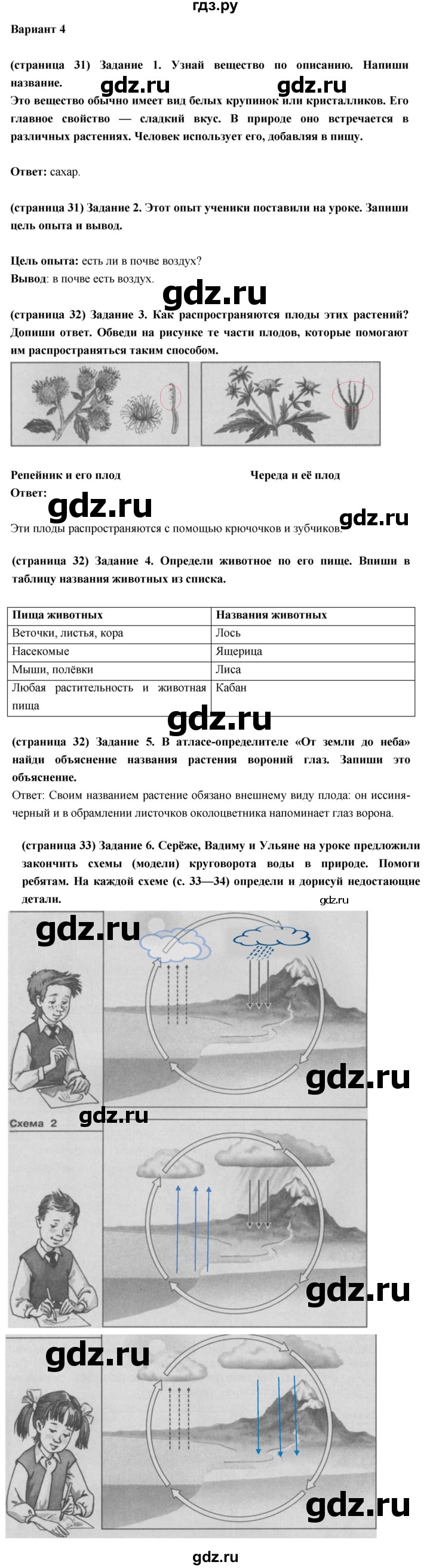 ГДЗ по окружающему миру 3 класс Плешаков проверочные  работы  эта удивительная природа - Вариант 4, Решебник 2018