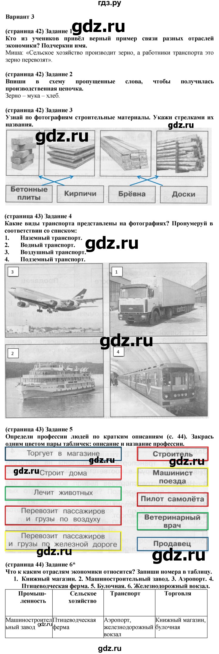 ГДЗ по окружающему миру 2 класс Плешаков проверочные работы  жизнь города и села - Вариант 3, Решебник 2018