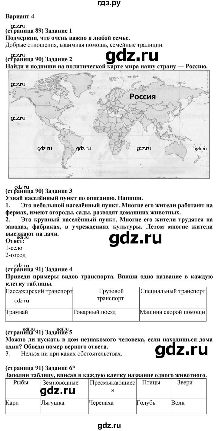 ГДЗ по окружающему миру 2 класс Плешаков проверочные работы  итоговая проверочная работа за 2 класс - Вариант 4, Решебник 2018