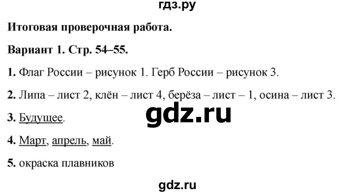 ГДЗ по окружающему миру 1 класс Плешаков проверочные работы  итоговая проверочная работа - Вариант 1, Решебник 2023 №1