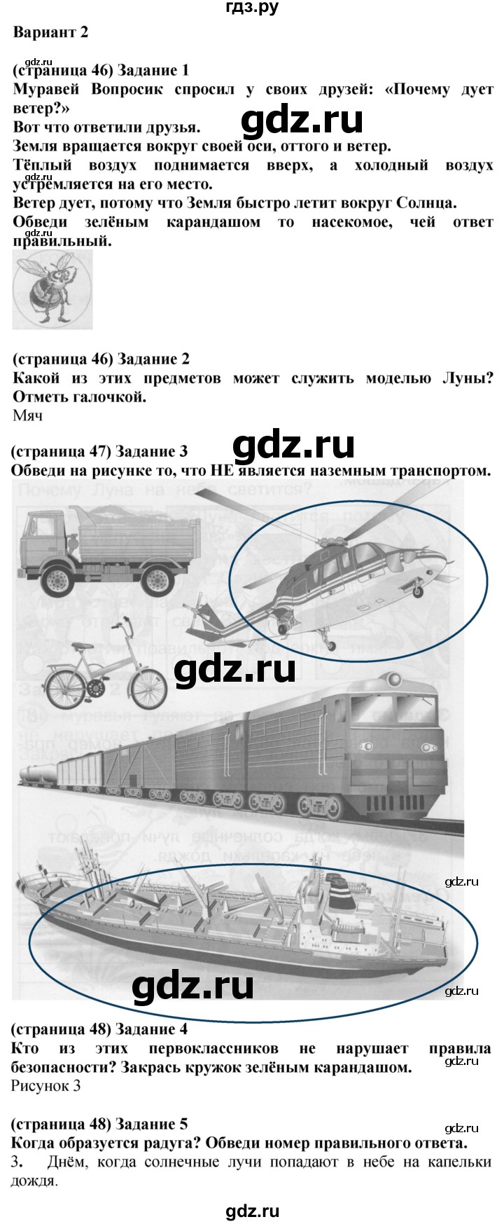 ГДЗ по окружающему миру 1 класс Плешаков проверочные работы  почему и зачем? - Вариант 2, Решебник 2023 №2