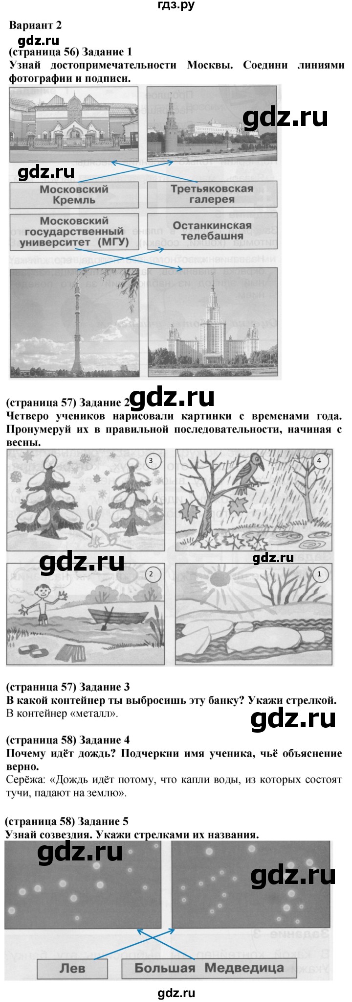 ГДЗ по окружающему миру 1 класс Плешаков проверочные работы  итоговая проверочная работа - Вариант 2, Решебник 2017