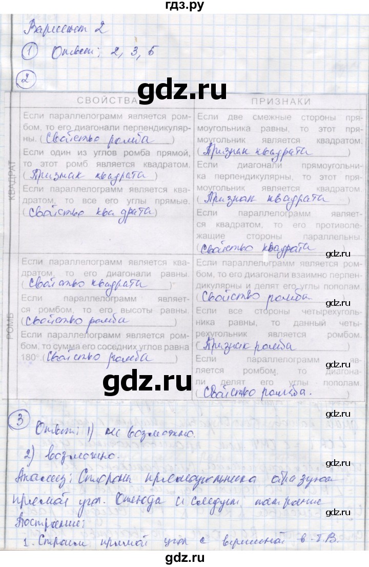 ГДЗ по геометрии 8 класс Глазков рабочая тетрадь Универсальные учебные действия (к учебнику Атанасяна)  тема 2. вариант - 2, Решебник