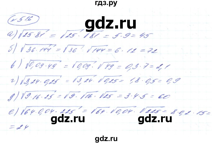 ГДЗ по алгебре 8 класс Кравчук   вправа - 516, Решебник