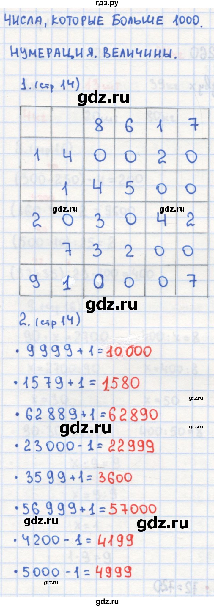ГДЗ по математике 4 класс Кремнева рабочая тетрадь (Моро)  часть 1. страница - 14, Решебник №1 2018