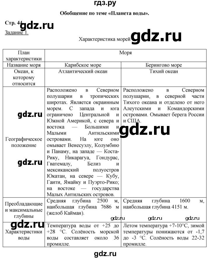 ГДЗ по географии 6 класс Румянцев рабочая тетрадь (Климанова)  страница - 44, Решебник 2017