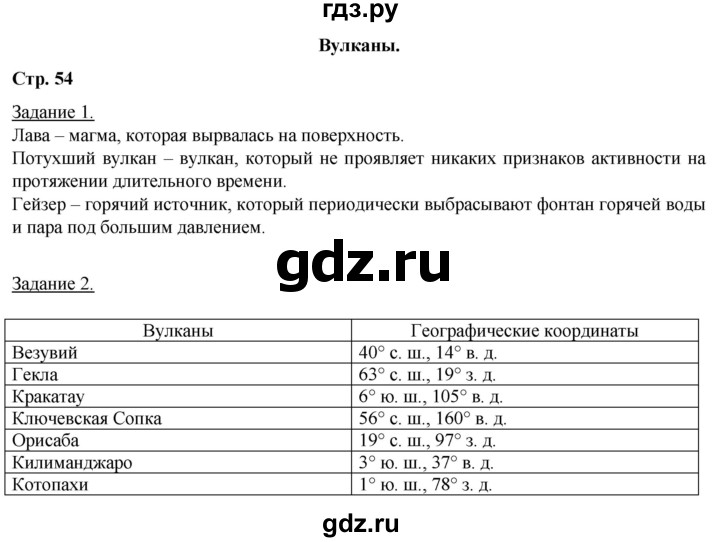 ГДЗ по географии 6 класс Румянцев рабочая тетрадь (Климанова)  страница - 54, Решебник 2017