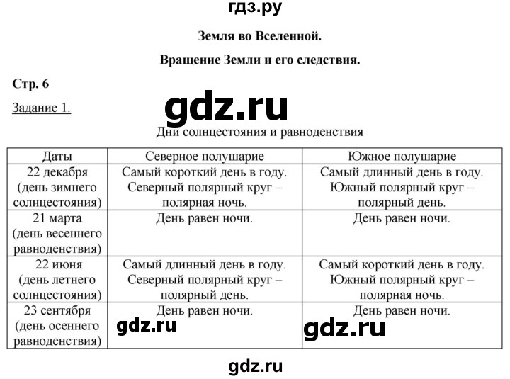 ГДЗ по географии 6 класс Румянцев рабочая тетрадь (Климанова)  страница - 6, Решебник 2017