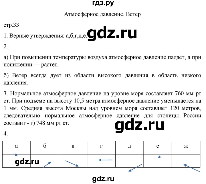 ГДЗ по географии 6 класс Румянцев рабочая тетрадь (Климанова)  страница - 33, Решебник 2023