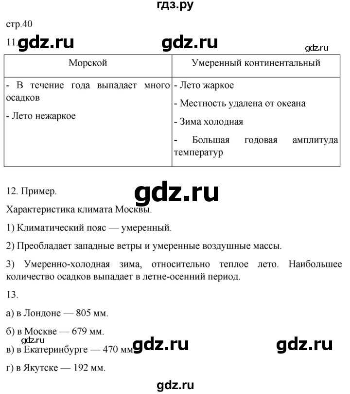 ГДЗ по географии 6 класс Румянцев рабочая тетрадь (Климанова)  страница - 40, Решебник 2023