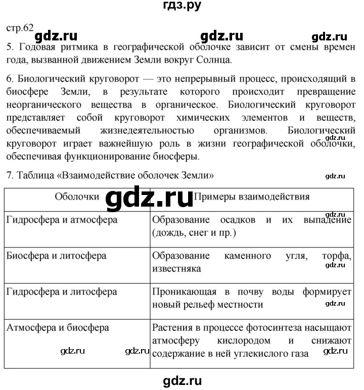 ГДЗ по географии 6 класс Румянцев рабочая тетрадь (Климанова)  страница - 62, Решебник 2023