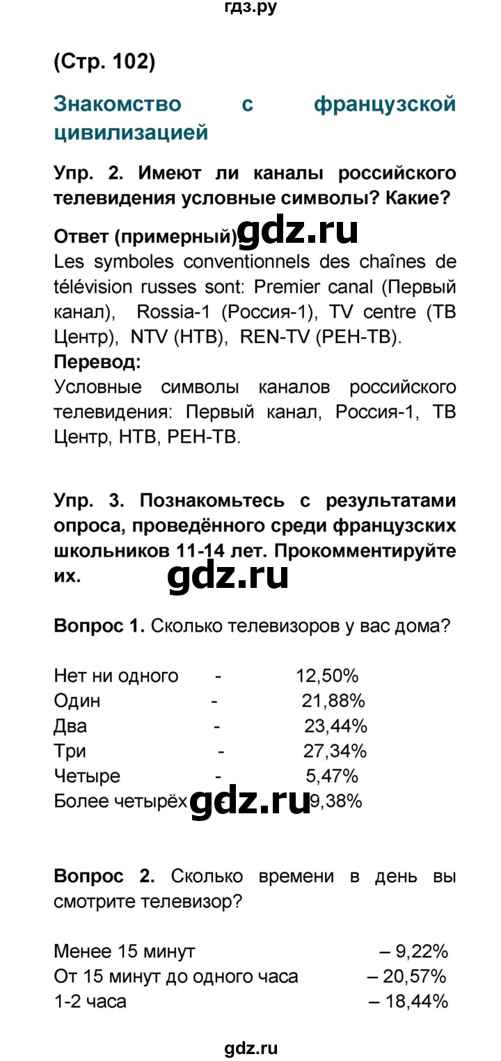 ГДЗ по французскому языку 6 класс Селиванова Loiseau bleu  часть 1. страница - 102, Решебник