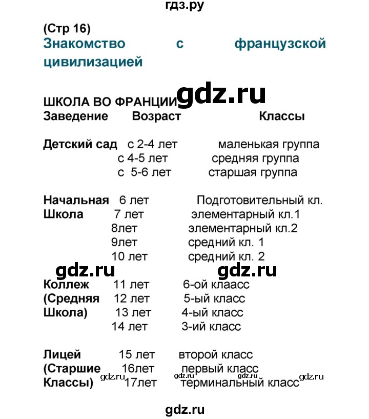 ГДЗ по французскому языку 6 класс Селиванова Loiseau bleu  часть 1. страница - 16, Решебник