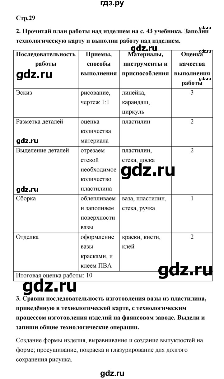 ГДЗ страница 29 технология 4 класс рабочая тетрадь Роговцева, Анащенкова